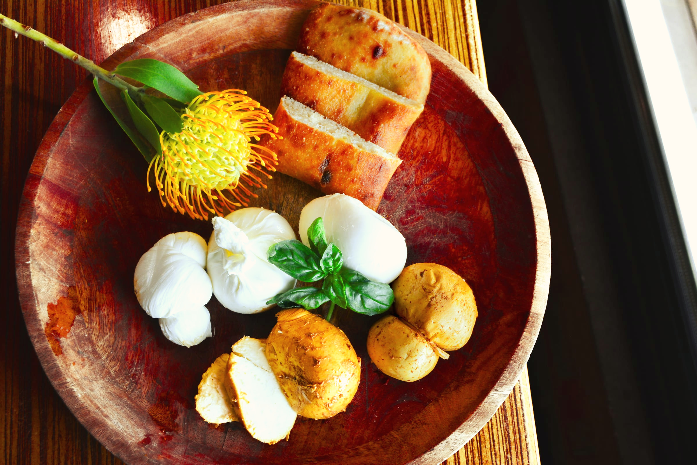 A board of burrata and fior di latte from Puglia Cheese